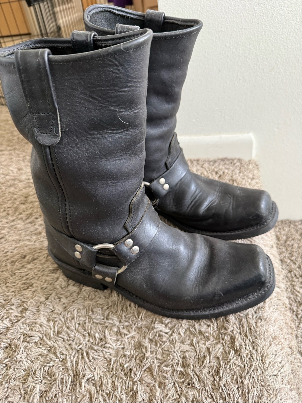 Sierra Men’s Black Work Boots with Buckles and Orange Tread